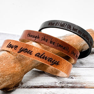 Personalized Leather Bracelet - Engraved Modern Minimalist Cuff