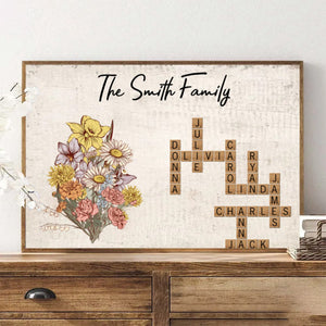 Birth Flower Family Crossword Puzzle Art Personalized Poster
