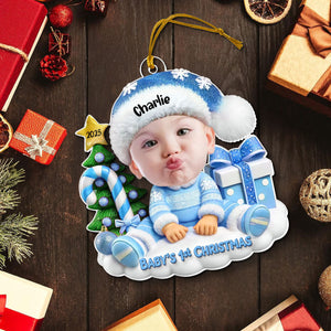Cute Baby Sitting Personalized Acrylic Ornament, Christmas Keepsake for Baby, New Mom, New Dad