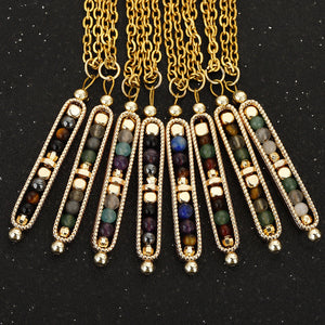 Small Stone Bead Pendant Card Necklace, Amethyst Collar Chain