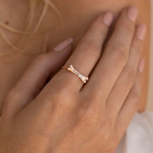 Personalized Dog Bone Charm Ring Pet Name Memorial Ring with Dainty Gemstone