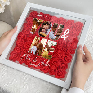 You & Me Custom Photo Collage - Personalized Photo Flower Shadow Box With LED Light