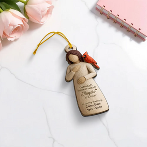Always With You Cardinal & Woman Personalized Wooden Ornament, Memorial Sympathy Gift