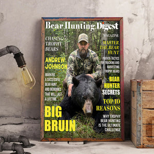 Bear Hunting Digest Personalized Canvas, Custom Photo Bear Hunter Magazine Cover, Hunting Lover Gift