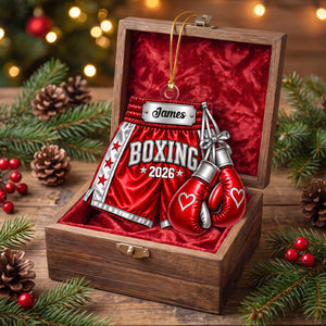 Personalized Boxing Gloves & Shorts Christmas Ornament 2026 β Custom Name Acrylic Keepsake | Gift For Boxers & Coaches