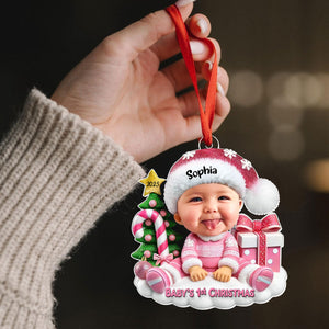 Cute Baby Sitting Personalized Acrylic Ornament, Christmas Keepsake for Baby, New Mom, New Dad