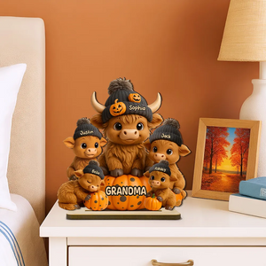 Mama Cow Personalized Wooden Plaque, Cozy Fall Vibe Halloween Decor for Mom, Grandma