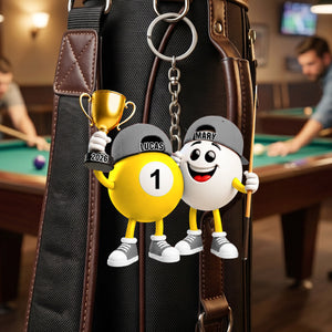 Personalized Custom Name Billiard Couple Keychain β A Fun Gift For Billiard Lovers & Pool Players