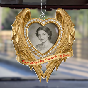 Golden Memorial Heart Wings - Personalized Heart Photo Acrylic Ornament