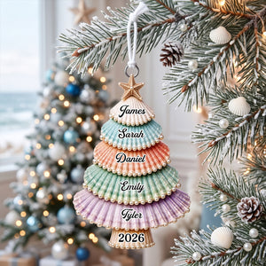 "Gathered With Grateful Hearts" β Custom Shell Acrylic Ornament | Personalized Christmas & Birthday Gift For Family