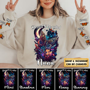 Sparkling Butterfly Blessed To Be Called Grandma Mom Kids Personalized Sweatshirt