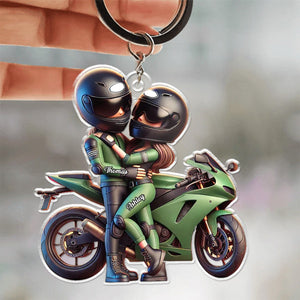 Motorcycle Pretty Cartoon Couple Personalized Acrylic Keychain,Gift For Biker Couple