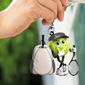 Tennis Racket & Tennis Backpack Design Keychain - Personalized BigβEye Tennis Ball Mascot Keychain