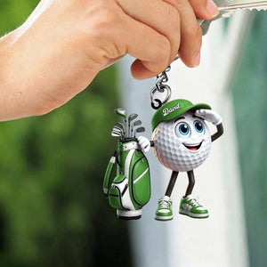 Gazing Far Ahead Golf Buddy Keychain - Personalized Cute Golf Ball Mascot Keychain