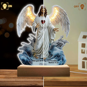 With God All Things Are Possible - Personalized Christian Shaped Plaque Light Base