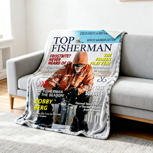 Personalized Ice Fishing Magazine Cover Blanket Fishing Gifts for Men, Fishing Gifts for Him, Fishing Lover Gift