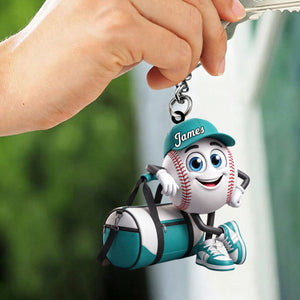 Baseball Softball Player Keychain - Personalized Cute Baseball Softball Ball Mascot Keychain