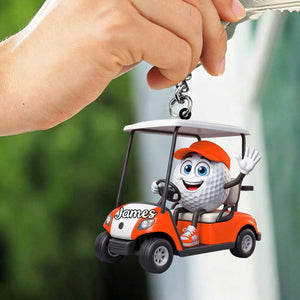 Golf Player On Golf Cart Keychain β Personalized Gift For Golf Lovers