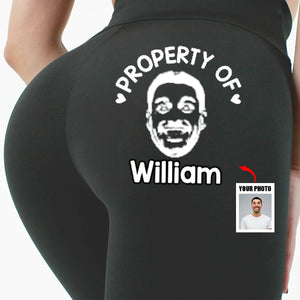 Custom Photo Property Of Me, Handle Like A Queen - Personalized Custom Women Leggings - Gift For Wife, Anniversary