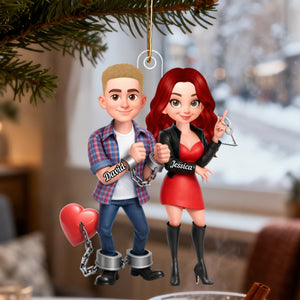 Unique Creative Gift For Couples โ Funny Cartoon Couple Acrylic Car Hanger With Handcuffed Love Design
