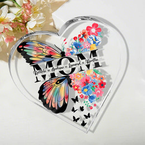 Mom We Love You - Personalized Heart Shaped Acrylic Plaque