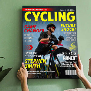 Custom Cycling Magazine Cover, Custom Cycling Gifts, Bicycling Gift for Cyclists, Custom Cycling Photo Canvas