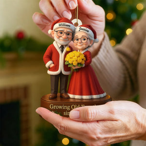 Growing Old Together, Elderly Couple With Yellow Roses, Personalized Acrylic Ornament, Gift For Grandparents
