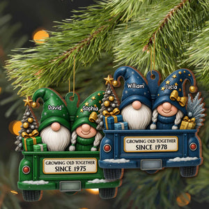 Growing Old Together, Christmas Red Truck Couples, Personalized Wood Ornament, Gift for Parents