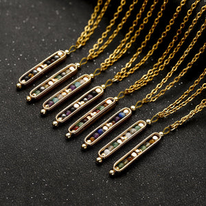 Small Stone Bead Pendant Card Necklace, Amethyst Collar Chain