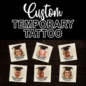 Congratulations Class Of 2026, Custom Temporary Tattoo With Personalized Photo, Text Name And Hashtag, Fake Tattoo, Graduation Gift