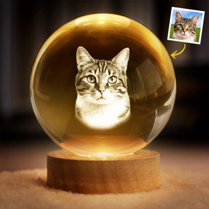 Custom Photo Crystal Globe Lamp - Personalized Pet Memorial Sympathy Gifts For Dogs, Cats - Light Carries Your Spirit