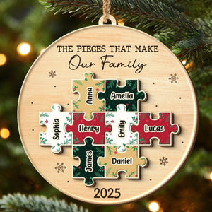 Custom Double Layer Wooden Ornament - Personalized Christmas Birthday Gifts For Mom, Dad, Brother, Sister, Kids - All The Pieces Of Us