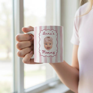 A Tiny Face, A Lifetime Of Love - Personalized Mug, Gift For Mom, Custom Photo Keepsake, Minimalist Pastel Color Stripe Design