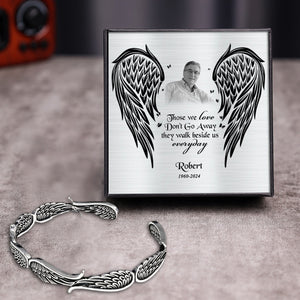 Angel Wings Vintage Style Bracelet with Personalized Memorial Photo Metal Card