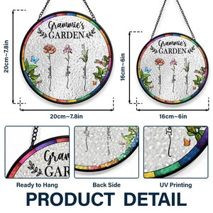 Birth Flower Grandma's Garden - Personalized Stained Glass Window Hanging Suncatcher