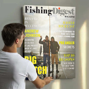 Fishing Digest Magazine Personalized Canvas Poster, Custom Fisherman Magazine Cover Photo, Unique Fishing Gift For Him