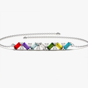 Personalized Baguette Cut Family Grandma Mom Birthstone Bracelet