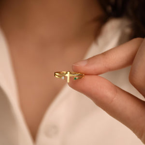 Personalized Cross Birthstone Ring for Women Mom Ring Best Friend Gift