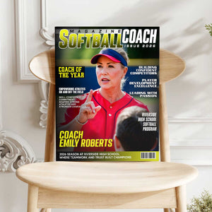 Softball Coach Magazine Cover Canvas, Personalized Coach Appreciation Gift, Thank You Softball Coach Wall Art, End Of Season Coach Keepsake