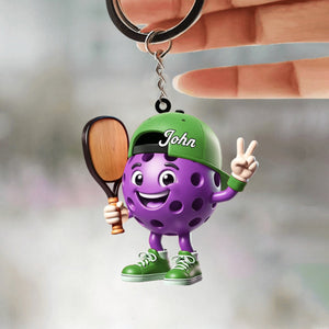 Victory Gesture Personalized Cute Pickleball Mascot Keychain Gift For Pickleball Lovers
