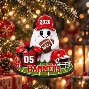 Personalized Football Ghost Christmas Ornament 2026 β Custom Name & Team Keepsake | Gift For Football Players & Fans