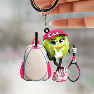 Tennis Racket & Tennis Backpack Design Keychain - Personalized BigβEye Tennis Ball Mascot Keychain