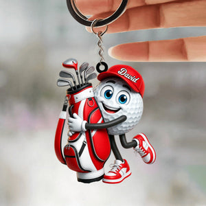 Hugging Golf Bag Funny Golf Ball Keychain - Personalized Golf Mascot Keychain Gift for Male & Female Golfer