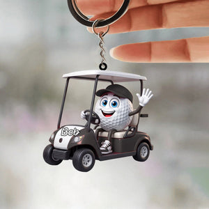 Golf Player On Golf Cart Keychain β Personalized Gift For Golf Lovers