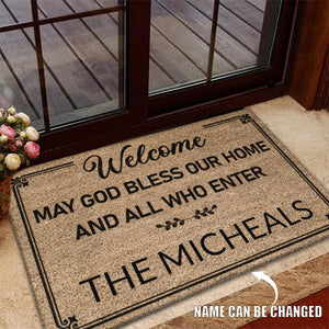 Personalized welcome may God bless our home and all who enter Doormat