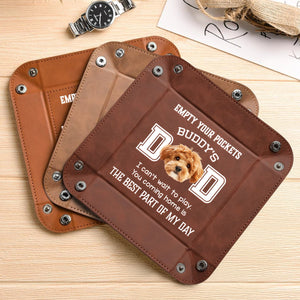 Custom Photo Dog Can't Wait To Play With Dad Personalized Leather Valet Tray