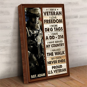 Personalized Canvas Gift For VeteranCustom Gift For Veteran I Am A Veteran I Love Freedom