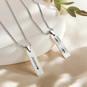 Personalized Eye Photo & Name Necklace Set, Couple Jewelry