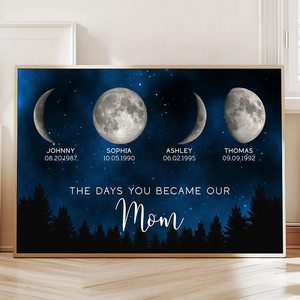 Galaxy Night The Days You Became Our Mom Birthday Moon Phase Personalized Poster, A Heartfelt Gift for Mom’s Birthday