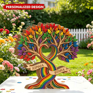 Custom LGBTQ Rainbow Pride Tree Wooden Plaque - Personalized Plaque